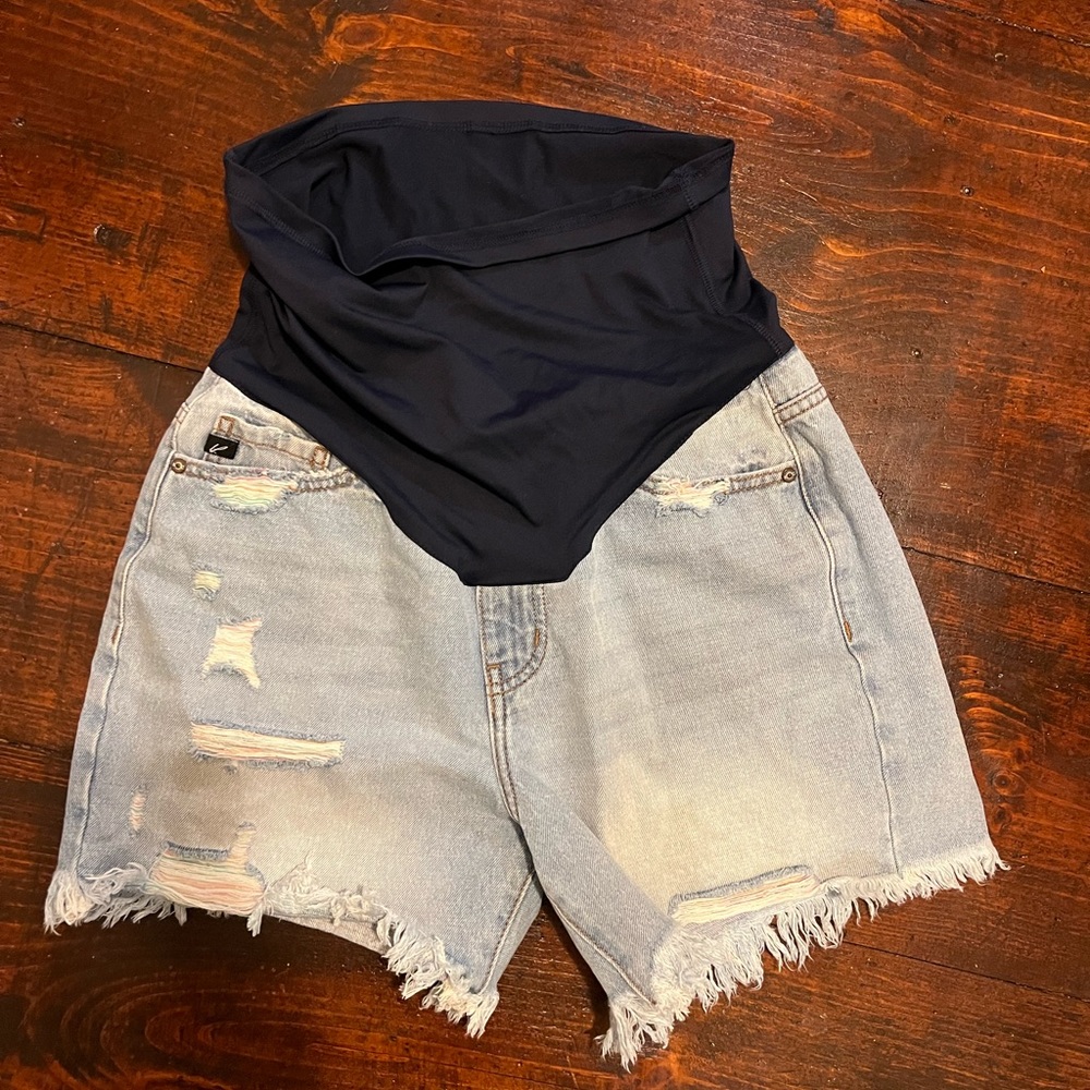 Pink blush maternity denim shorts